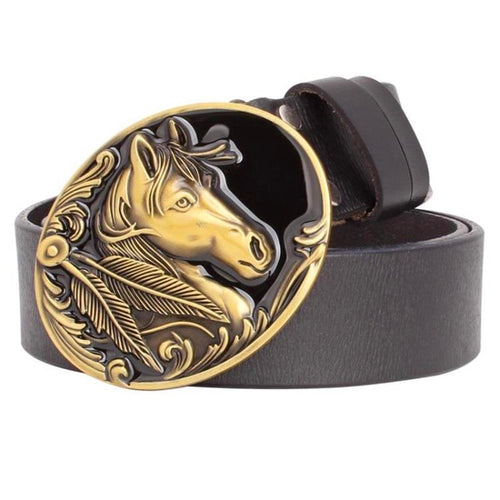 Horse head cowskin leather belt