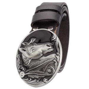 Horse head cowskin leather belt