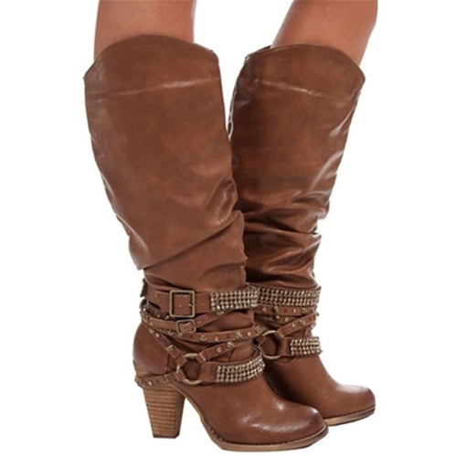 Women Long Rivets Cowboy Boots