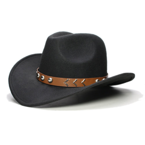 Retro Wheat Spike  Leather Band Parent-child Unisex /Kid Wool Wide Brim Cowboy Western Hat