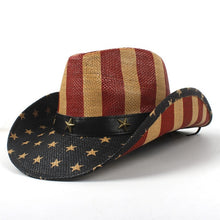 Load image into Gallery viewer, Men Straw Classic American Flag Cowboy Hat