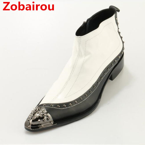 Zobairou white combat Cowboy Boots